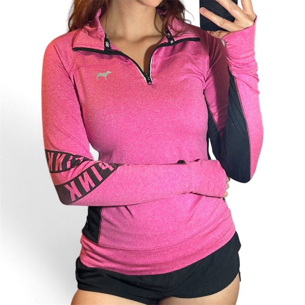 PINK Victoria's Secret Half Zip Pullover Pink Heather Thumbhole Athletic XS